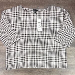 NEW Eileen Fisher Organic Linen Cotton Crinkle Plaid Top Size Small Petite